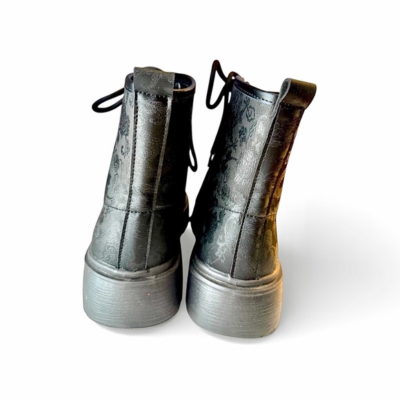 SHEIN Black Floral Lace-Up Combat Boots - Picture 4 of 7